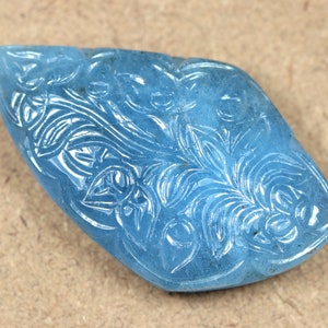 Blue Aquamarine Carving, Natural Aquamarine Fancy Shape Carving, Loose gemstone, Jewelry Making, Christmas Sale, 44x26 MM