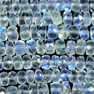 Cuentas redondas facetadas de piedra lunar arcoíris AAA, hilo de cuentas sueltas de piedra lunar blanca azul llamativa de 3-6 mm para hacer pulseras y collares al por mayor