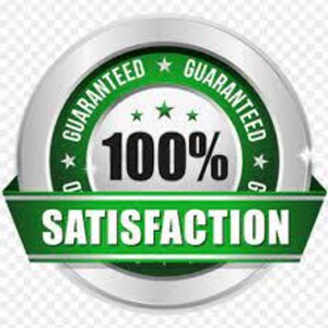 Puede incluir: Insignia verde y plateada con una cinta blanca. La insignia dice "Guaranteed 100% Satisfaction Guaranteed" y la cinta dice "Satisfaction".