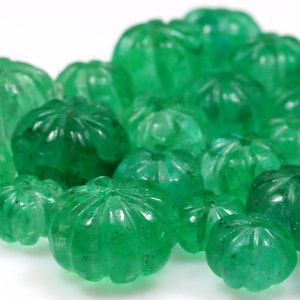 Gorgeous Green Emerald Pumpkin Beads, Centre Drill Emerald Beaded Carved Crystal, Emerald For Jewelry, Gift For Her 6x4 To 10x7 MM