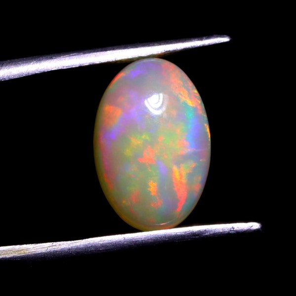 12x8 MM Multi Fire Opal Oval Shape Loose Gemstone Natural Ethiopian Opal Loose Gemstone White Opal Cabochon Gemstone Birthstone.