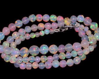 18 Inches!!! AAA Quality Ethiopian Multi Fire Opal Smooth Beads Jewelry Natural Opal Balls Beads Beaded Necklace Gemstone 43.65 Carat 3to6MM