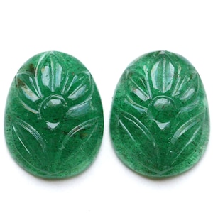 100% Natural Beryl Emerald Carving Gemstone Oval Shape 2 pcs Pair Set Emerald Gemstone Green Emerald Loose Gemstone 6.95 Ct 12x10x3 MM