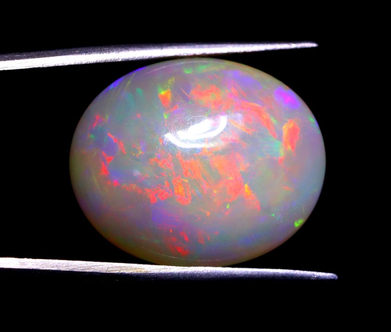 22x18 MM Multi Fire Opal Oval Shape Loose Gemstone Natural Ethiopian Opal Loose Gemstone White Opal Cabochon Gemstone Birthstone. image 3