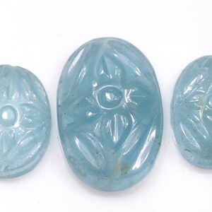 AAA+ Aquamarine Carving Gemstone, 3 Piece Set Making Jewelry, Carved Aquamarine Gemstone 17.65 CRT 12x9 To 17x11 MM