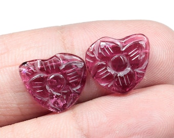 Pink Turmalin Carved Herz Ohrhänger: Edelsteinpaar 8.30 Ct