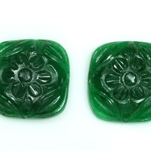 Paar - Smaragd Carving Edelstein 22.30 Karat Handmade geschnitzte Smaragd Kissenform Edelstein Beryll Smaragd Ohrring Set Edelstein 15 x 5 mm