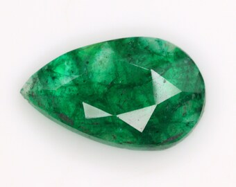 Green Beryl Emerald Rose Cut Faceted Gemstone Pear Shape Emerald Loose Gemstone 13x21 MM 9.90 Carat