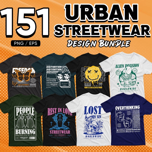 151 Urban Streetwear T-Shirt Design Bundle, Urban Streetstyle, Pop Culture, Urban Clothing, T-Shirt Print Design, Shirt Design, Retro Design