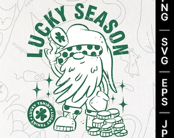 Lucky Season Svg Png, St. Patrick's Day T-Shirt Design, Lucky Gnome Svg, Saint Patrick Svg, Shamrocks Svg, St Patrick Svg , Funny Gnome Svg