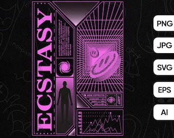 Diseño de camiseta Ecstasy Urban Streetwear, Urban Streetstyle Png, Street Culture Png, Pop Culture, Brutalism Tee, Aesthetic Vaporwave, Edgy