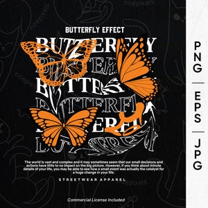 Butterfly Urban Streetwear T-Shirt Design, Urban Streetstyle Png, Retro Design, Pop Culture, Inspirational Quote, Butterfly Shirt Design