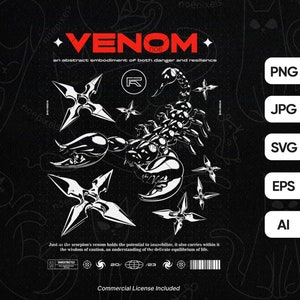 Venom Urban Streetwear T-Shirt Design, Street Culture, Urban Streetstyle Shirt Design, Hiphop, Brutalism Design, POD Sublimation, Dtf Dtg