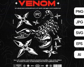 Diseño de camiseta Venom Urban Streetwear, Cultura callejera, Diseño de camiseta Urban Streetstyle, Hiphop, Diseño de brutalismo, Sublimación POD, Dtf Dtg