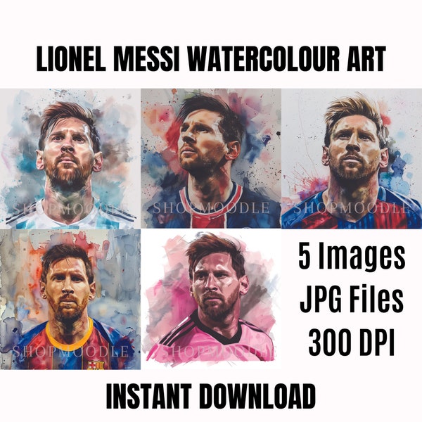 Lionel Messi Watercolour Art | Barcelona, PSG, Argentina, Inter Miami | 5 Images