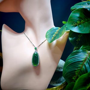 Certified Natural Burmese Apple Green Jadeite Teardrop Necklace | 18K White Gold SL063
