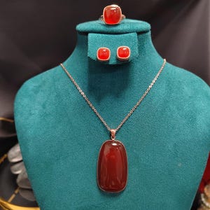 Certified Natural Southern Baoshan Nanhong Icy Top Quality Agate 3pcs Set Earrings -Ring -Pendant/Chain 18k Rose Gold Plated S925 SL358