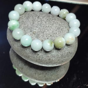 Natural Untreated Burmese Jadeite Bead Bracelet | Icy White, Apple Green, Yellow Mix | Round Beads | SL104