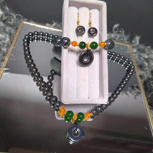 3pcs Set Terahertz Earrings, Bracelets & Necklaces Bead | Natural Handmade SL295