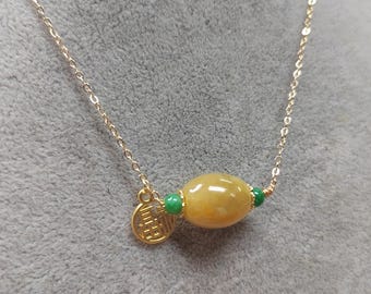 Certified Natural Untreated Burmese Icy Yellow Barrel Pendant Bead With 14k Gold Fill Necklace Jadeite SL366A