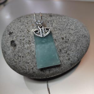 Guatemala Icy White Green Blue Sky Trapezoid Jadeite Pendant | A-Grade Natural | Women & Men | Zirconia Accents SL041