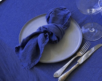 Indigo blue linen napkins Set of 4 Cloth Dinner Dark Royal blue Cocktail Wedding Bulk