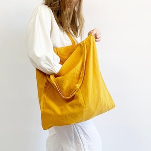 Large linen bag Tote bag Shopping Market Beach shoulder bag Natural Yoga Grocery Reusable bag