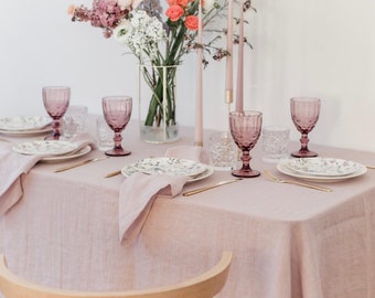Dusty pink linen tablecloth Custom size | Rectangle Square Round table cloth | Large Small Long table cover Woodrose Mauve wedding