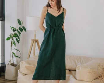 Linen Maxi Dress for Women - Open Back, Sleeveless, Spaghetti Straps, Low back - XS to Plus Size - Elegant and Romantic