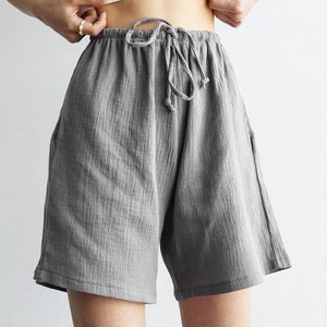Muslin loose shorts High waist with ties and pockets Cotton gauze shorts Elastic band Summer clothing