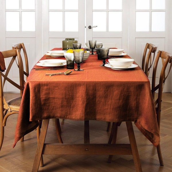 Terracotta (Burnt orange) Linen tablecloth Rectangle Square Rust Large tablecloth Wedding
