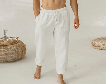 Men's linen pants Elastic waist loose trousers for men