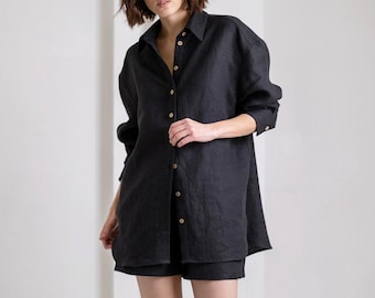 Oversized Linen Shirt for Women - Various Colors - Long Sleeve Loose Top - Collared - Linen Clothing