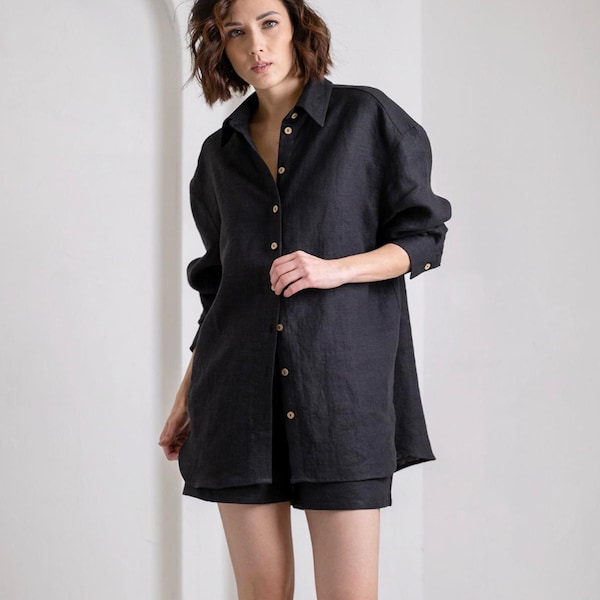 Oversized Linen Shirt for Women - Various Colors - Long Sleeve Loose Top - Collared - Linen Clothing