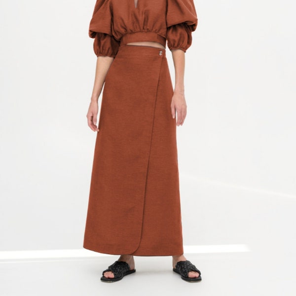 Linen Maxi skirt for women | Wrap High waist skirt with elastic belt
