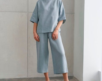 Linen 2-Piece Set: Loose T-Shirt and Pants