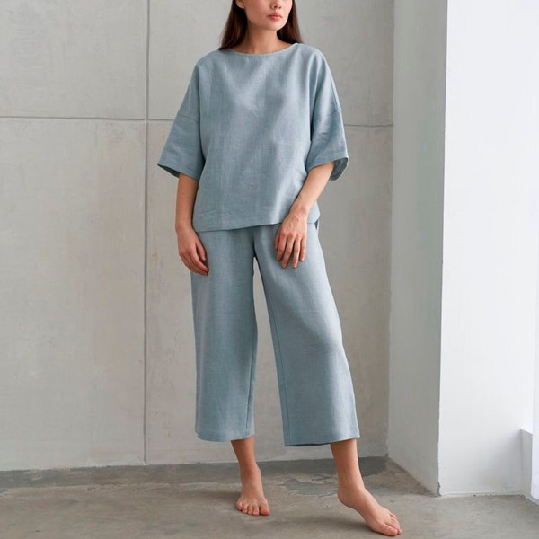 Linen 2-Piece Set: Loose T-Shirt and Pants