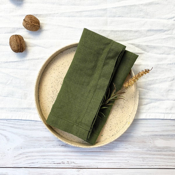 Forest green linen napkins Set of 4 Wedding dinner Dark Moss green cocktail cloth napkins