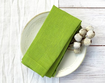 Lot de 4 serviettes de table en lin vert clair Dîner de mariage chartreuse verdure cocktail