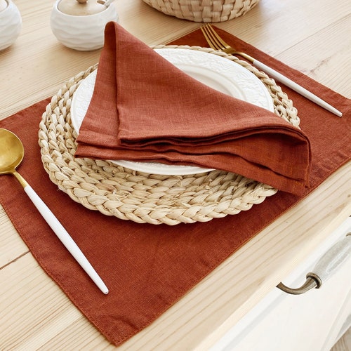 Set Of 2 Terracotta Linen Placemats Burnt Orange Dinner Etsy