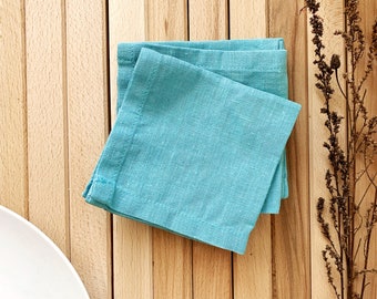 Turquoise linen napkins Set of 4 Cloth dinner cocktail napkins wedding Light teal Mint blue