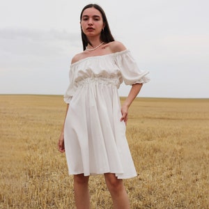 White ruffle off the shoulder dress deals