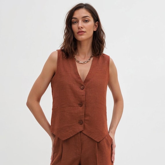 トップス linen like belt vest beige Eaphi Beige linen-like belt vest by Eaphi, sold out, brand new and