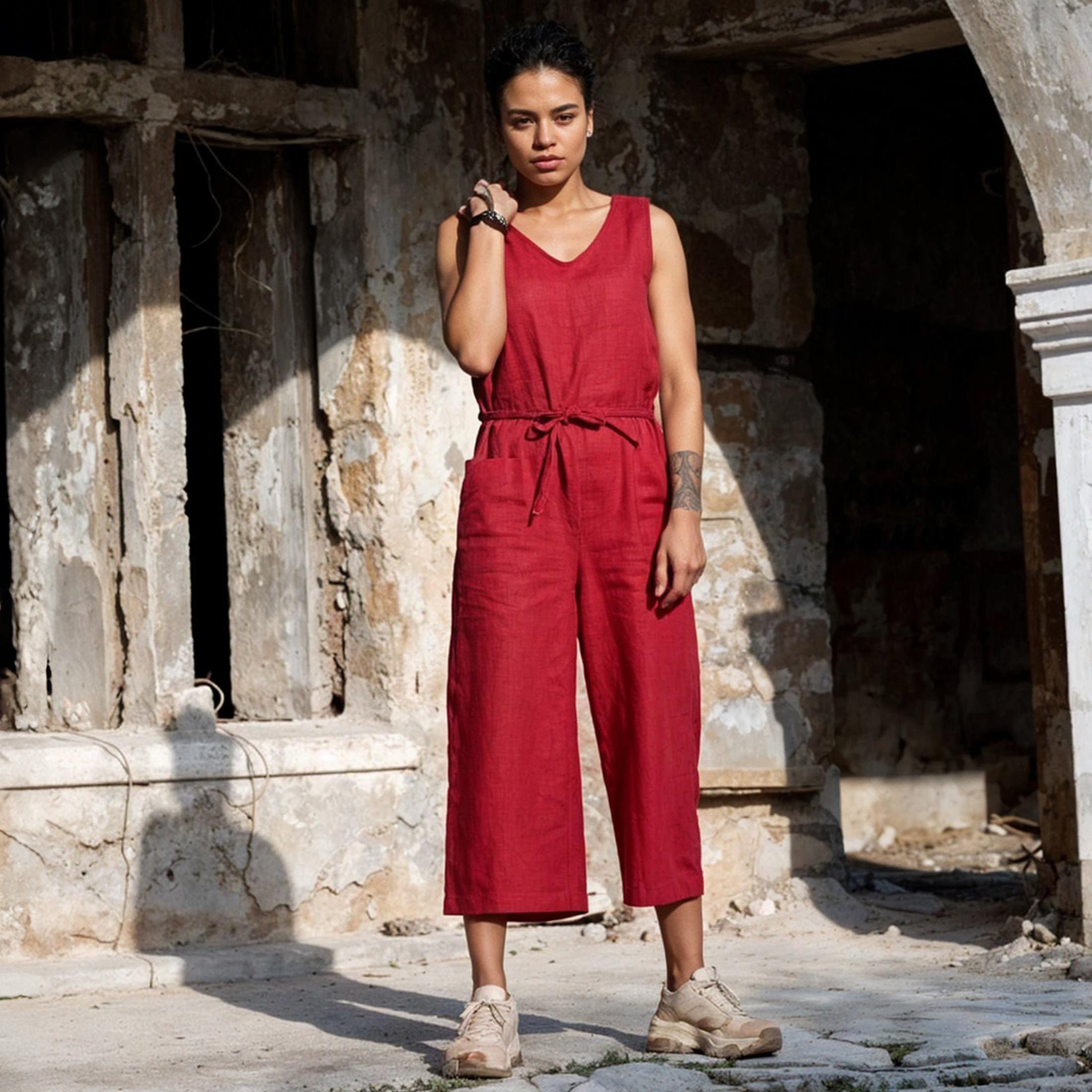 Floral Mango Red Jumper Linen Jumpsuits For Women Mango Olimpio