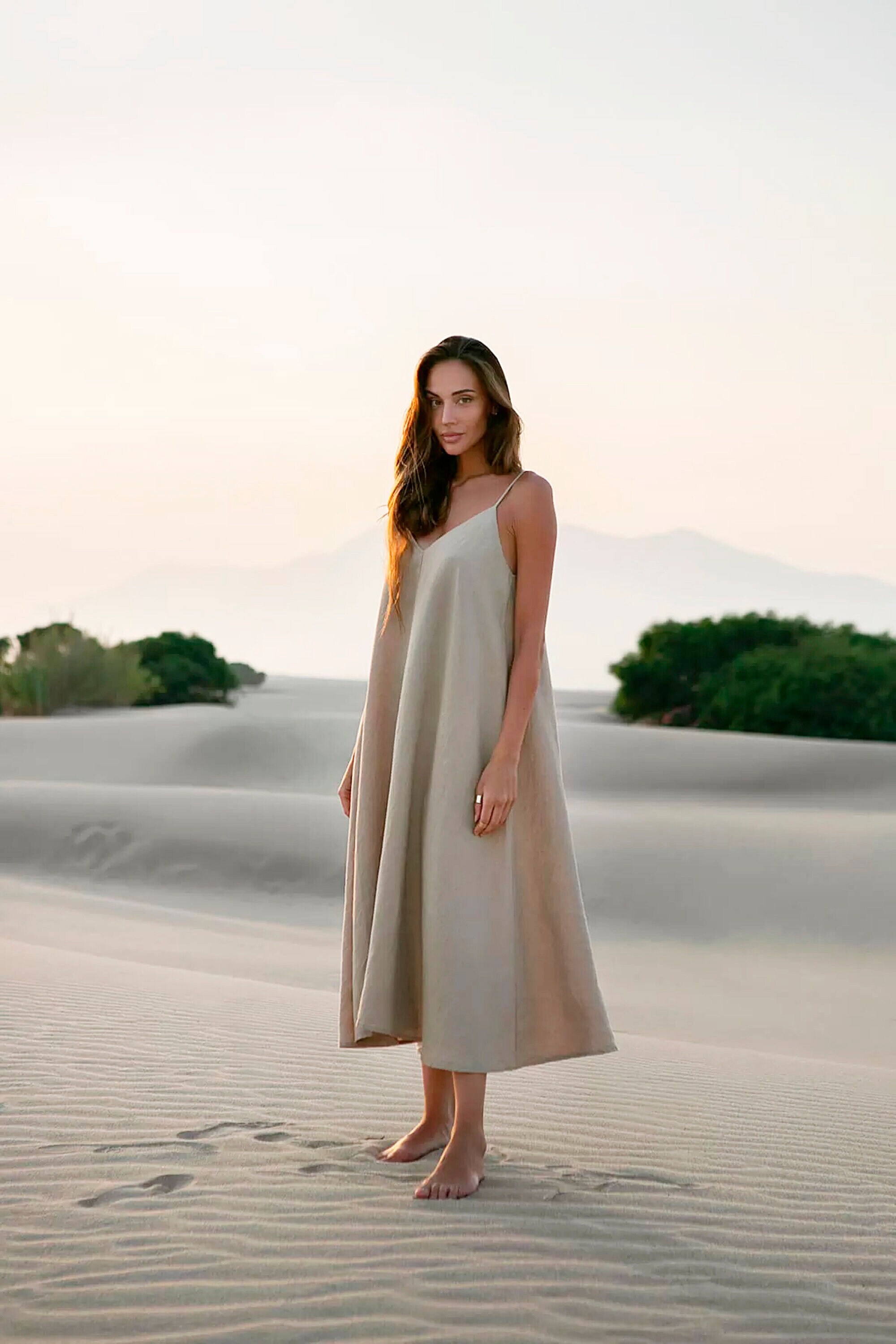 White linen hotsell spaghetti strap dress