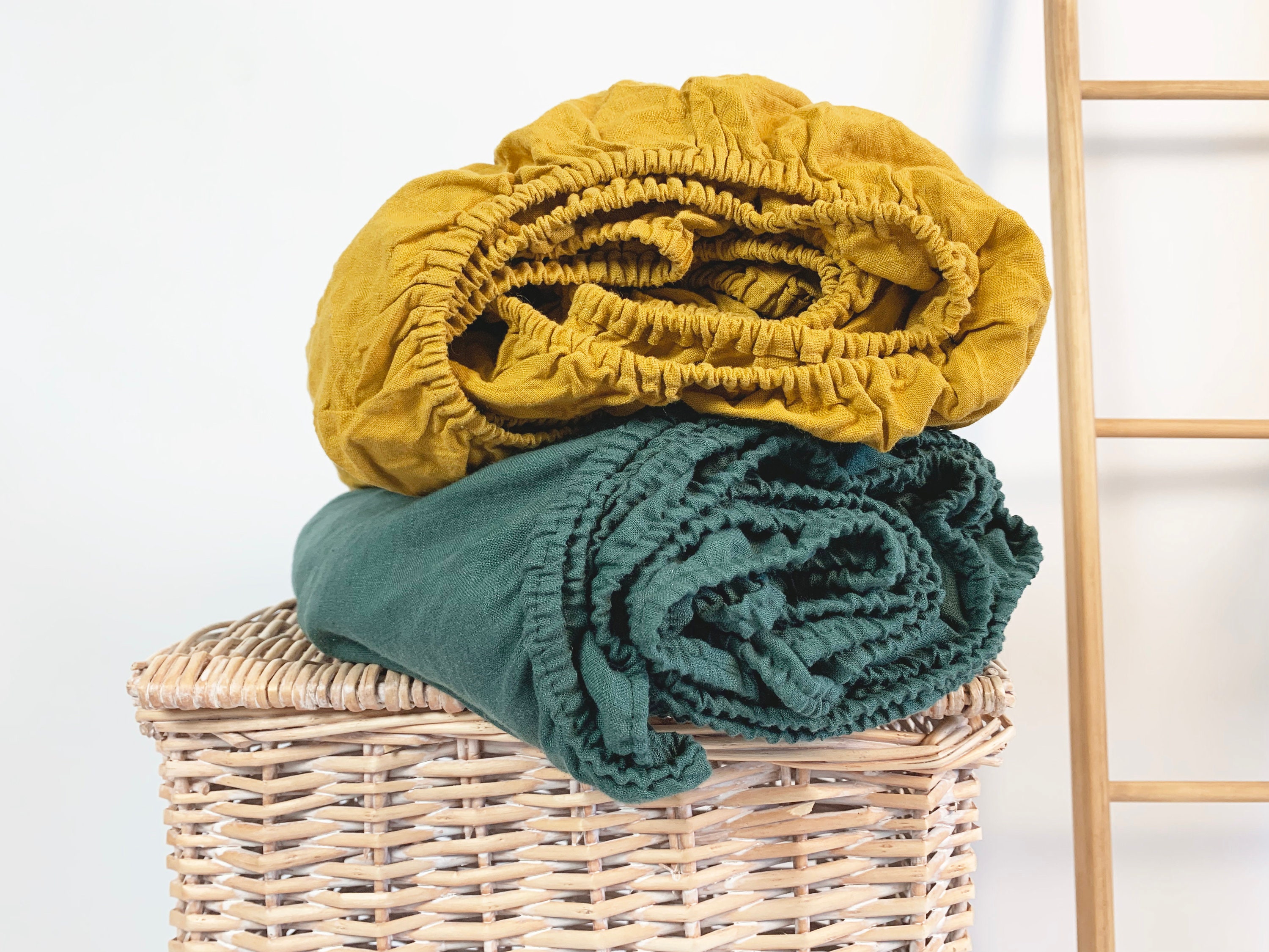 Set of 2 linen fitted sheets Full Queen King Cal Deep Bedding Etsy