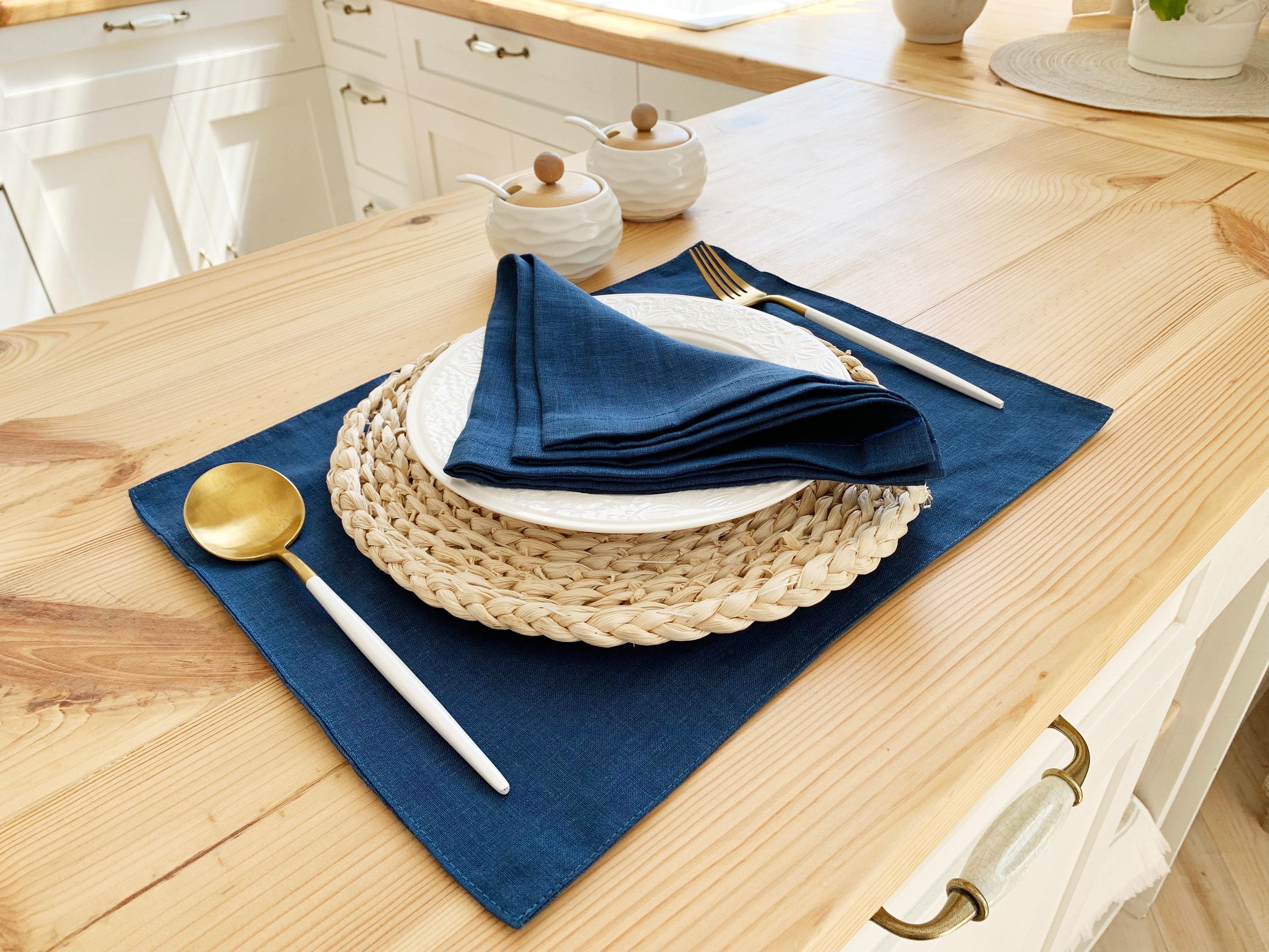 Indigo blue linen placemats Dinner table Dark Royal blue Etsy