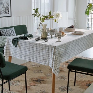 Large Grid Cotton Tablecloth | Rectangle, Square, Round - Wedding, Large, Small, Long - Window Pane Check Custom Table Cover