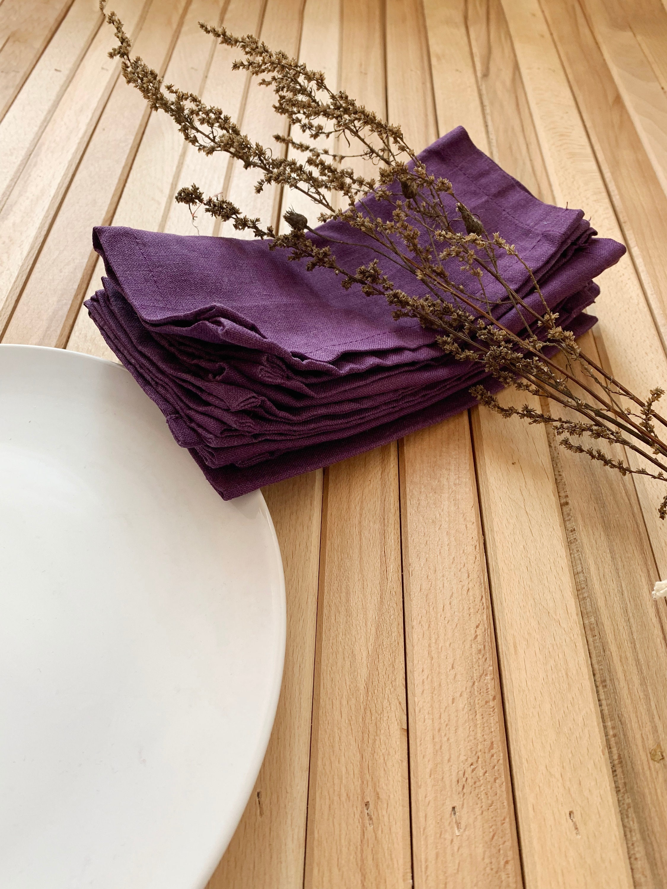 Deep purple linen napkins Wedding eggplant Dinner cocktail Etsy