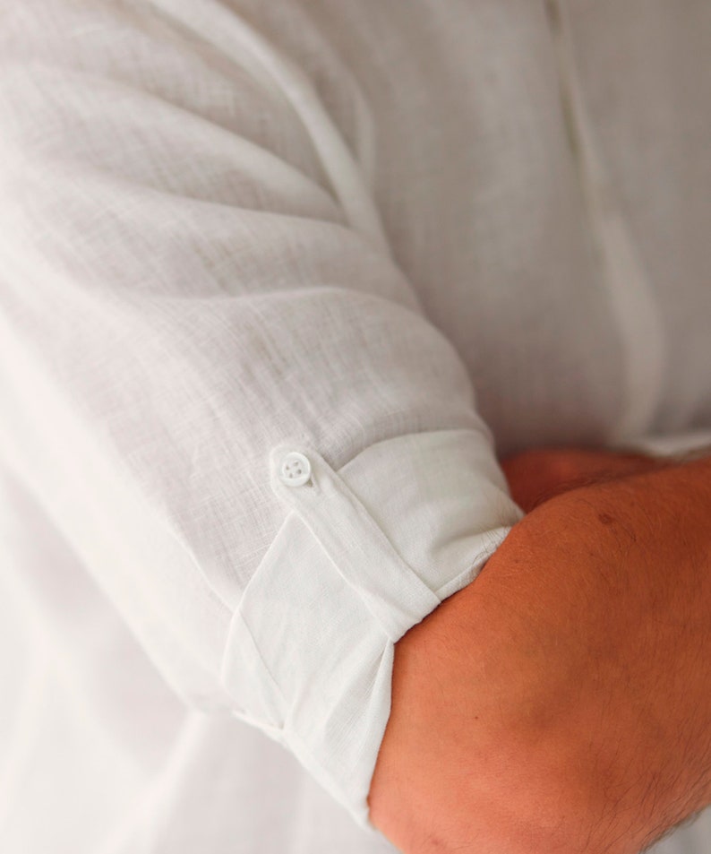 Linen Shirt for Men Band Collar Classic Shirt Linen Clothing Etsy